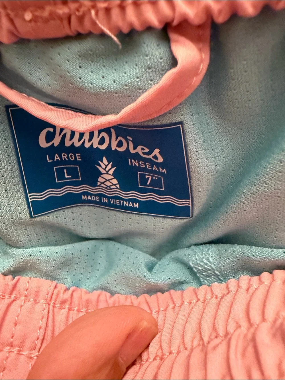 Chubbies Mens Pink Blue Striped Swim Trunks 7 Inch Inseam Large L Summer Beach